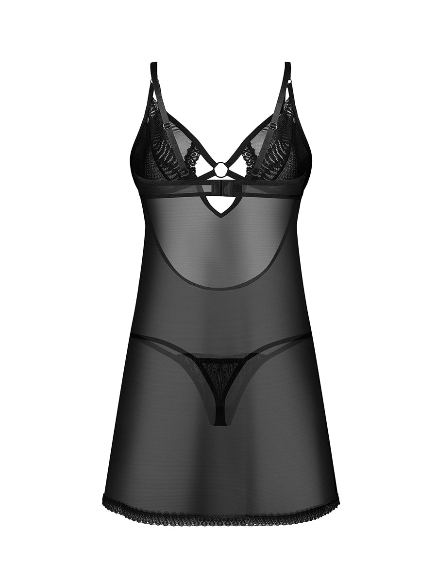 Alliane Sensual See-through Chemise and Thong - Black