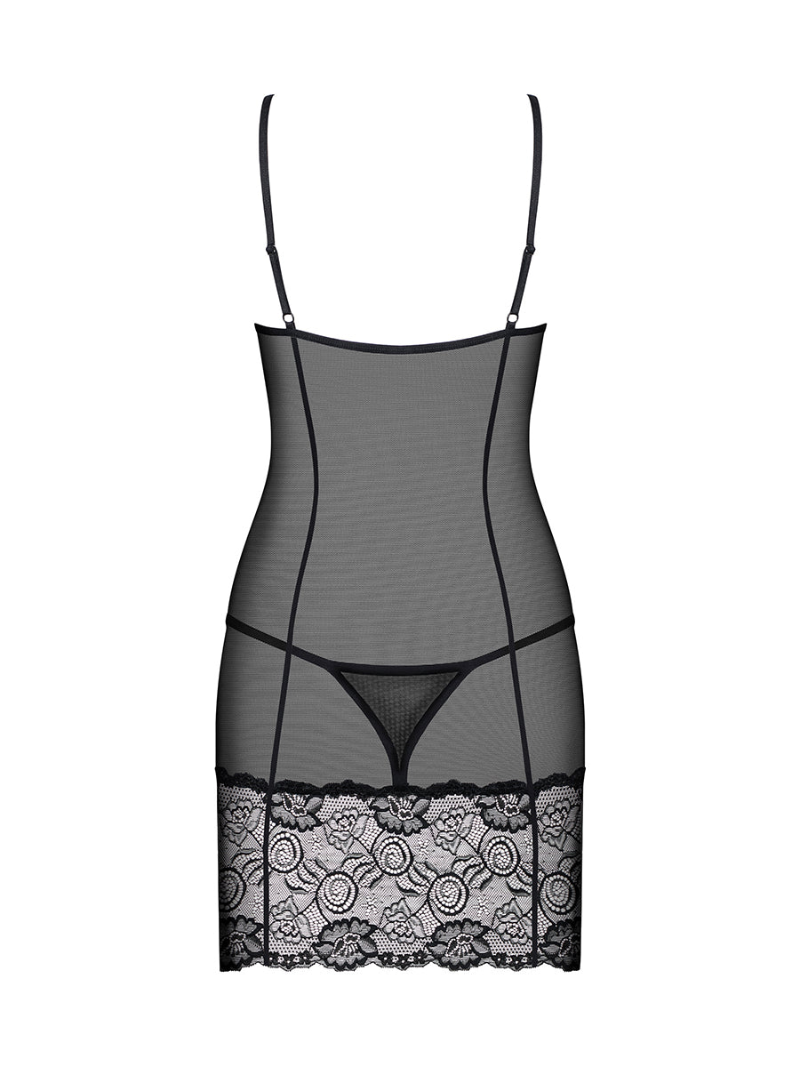Alluria Underwire Chemise & Thong - Black