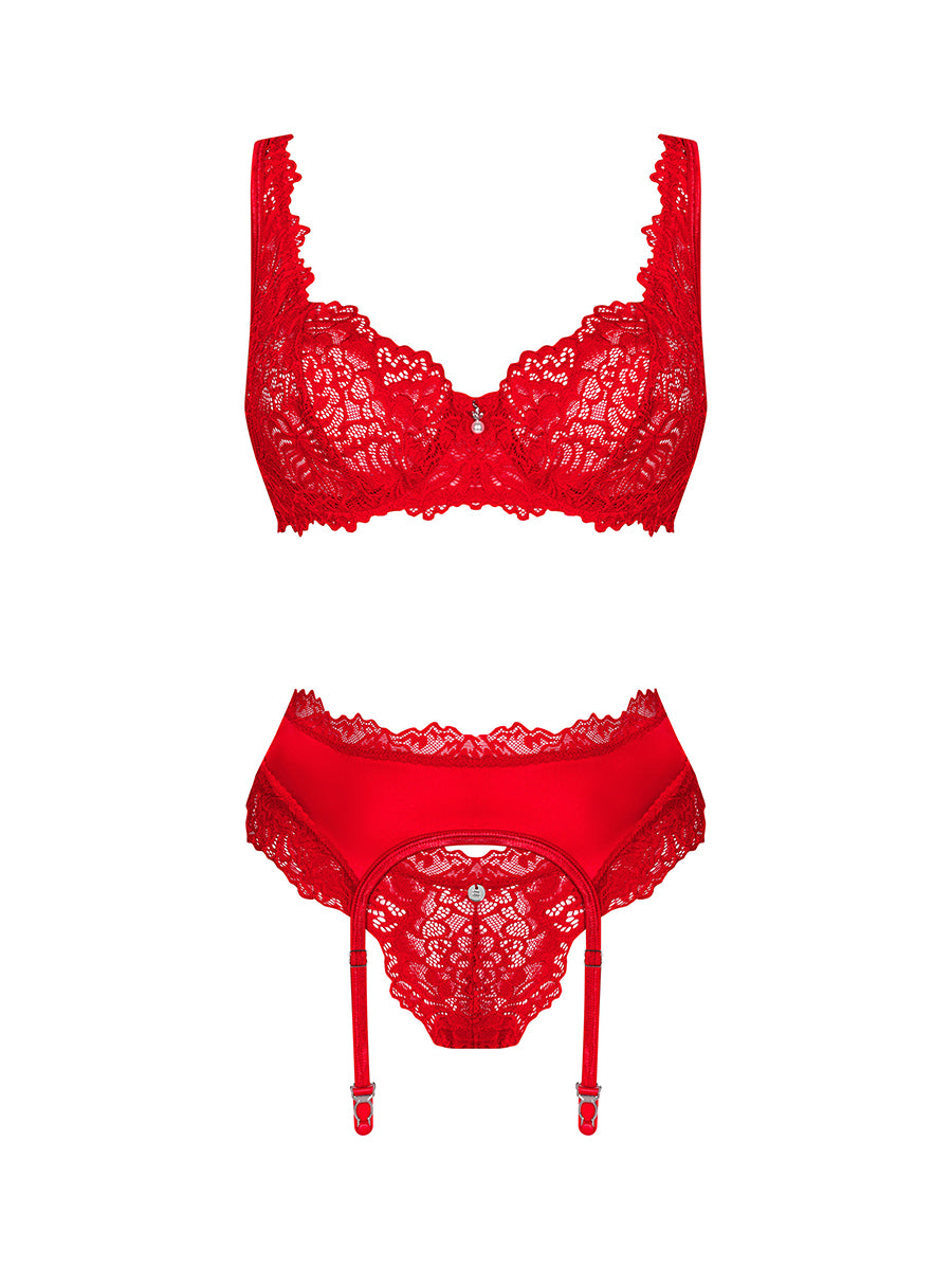 Amor Cherris 3-Pcs Lingerie Set - Red
