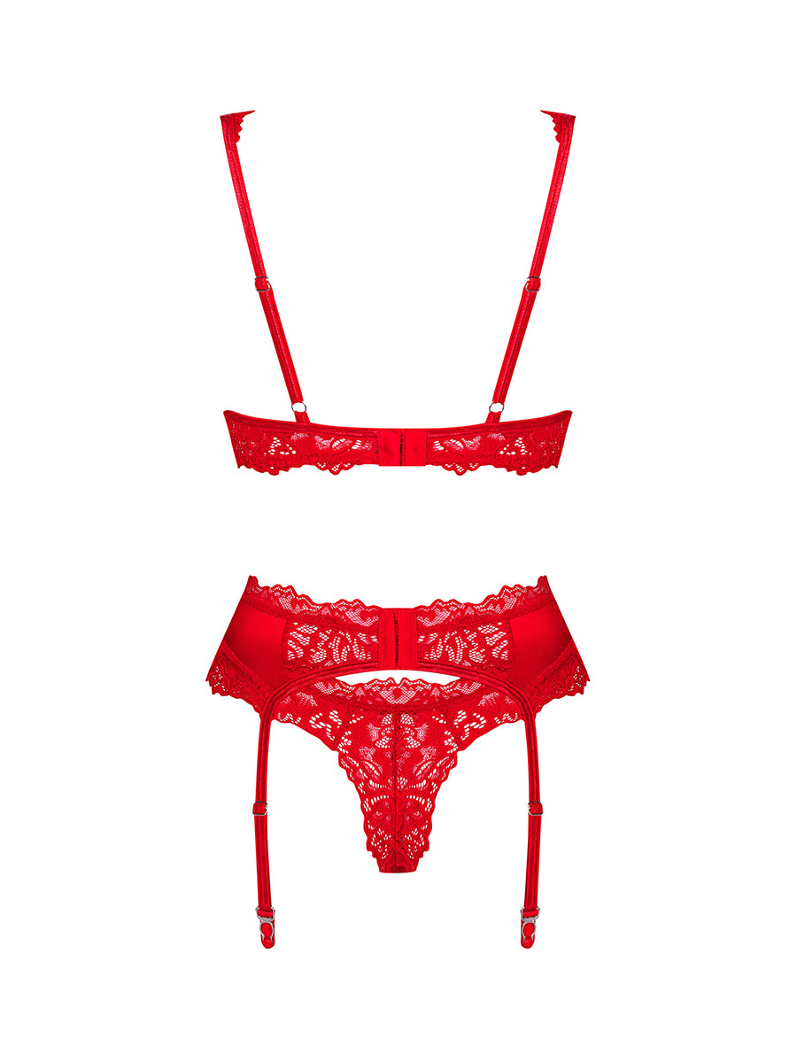 Amor Cherris 3-Pcs Lingerie Set - Red