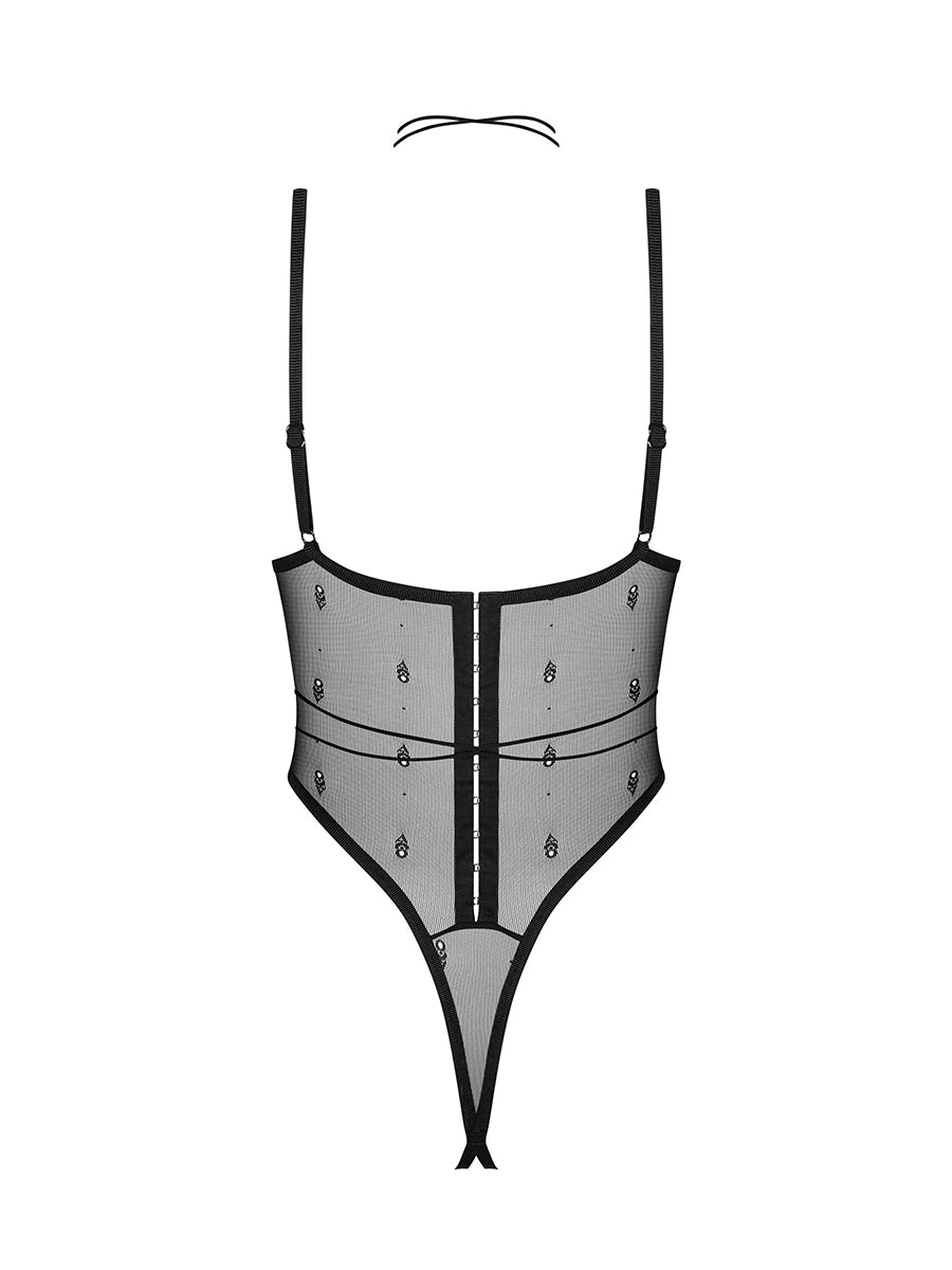 Anniverse Sepcial Crotchless Teddy and Harness - Black