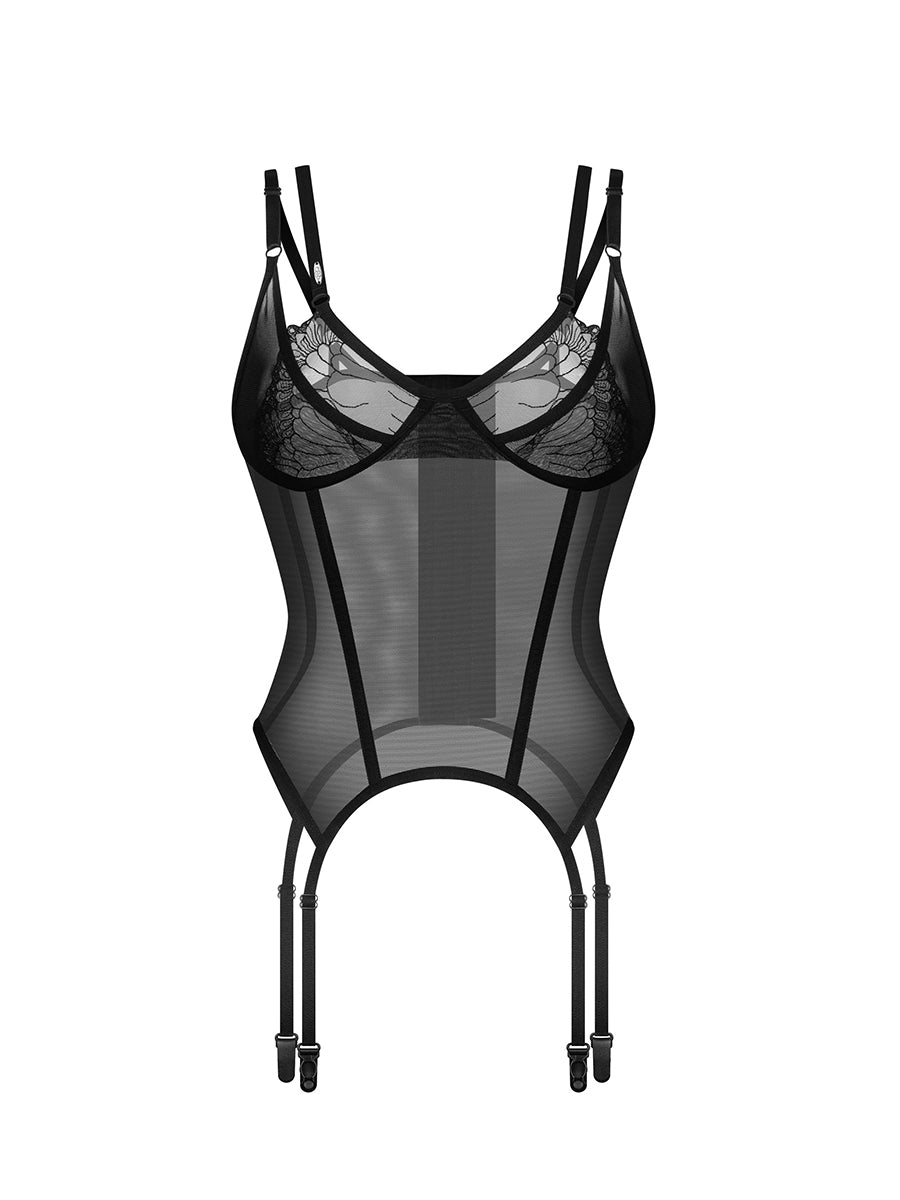 Arrowel Corset with Garter Straps- Black