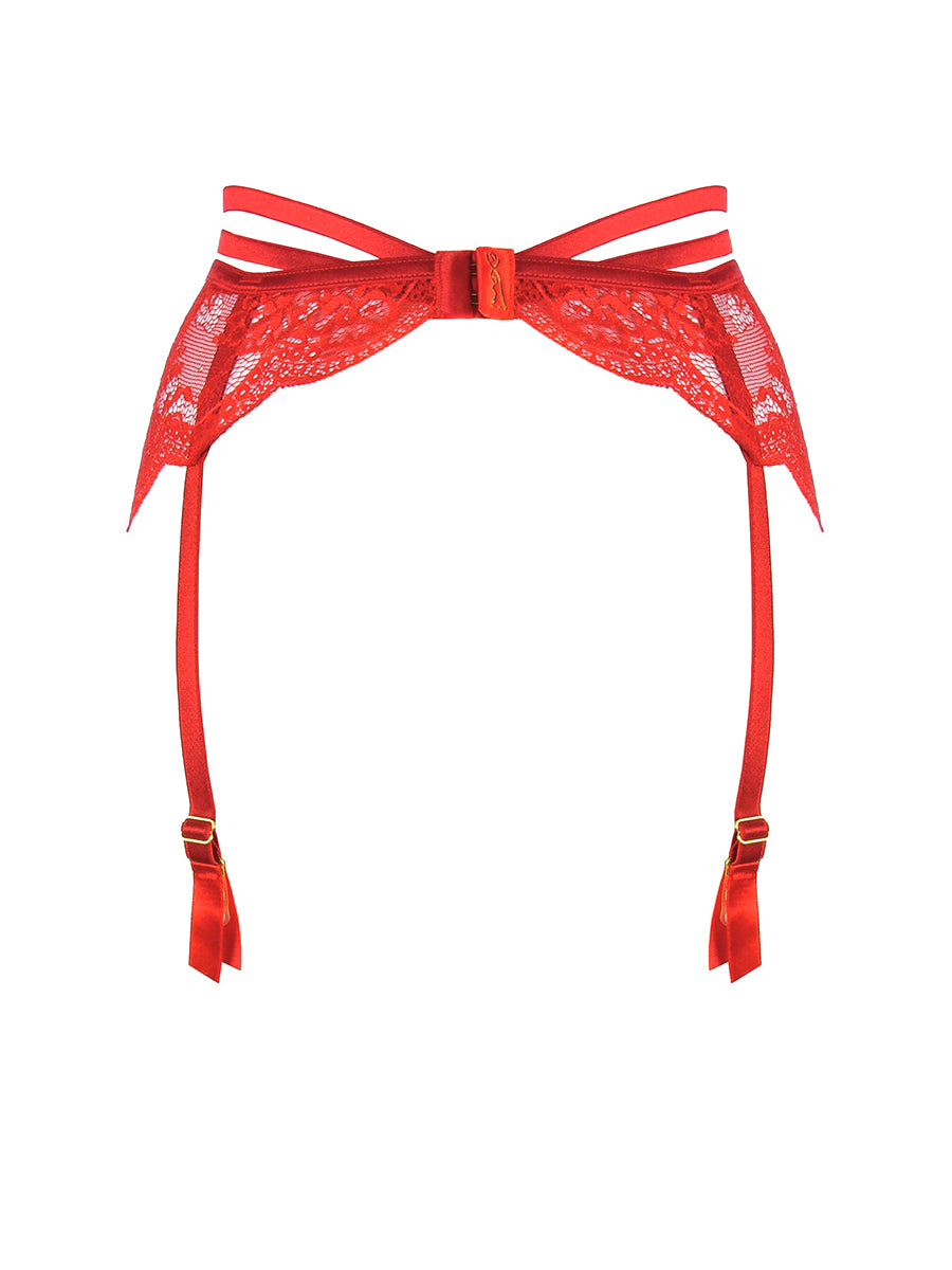 Axami Seductive Diva V-10722 romantic red lace garter belt with side underwires