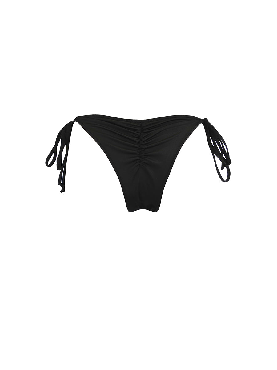 Axami black and silver sequined cheeky bikini bottom with side ties and ruched back