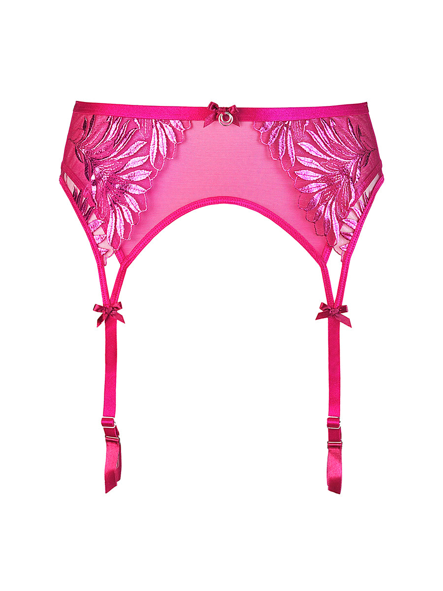 Axami Brillance high-waisted pink lace garter belt with adjustable satin straps