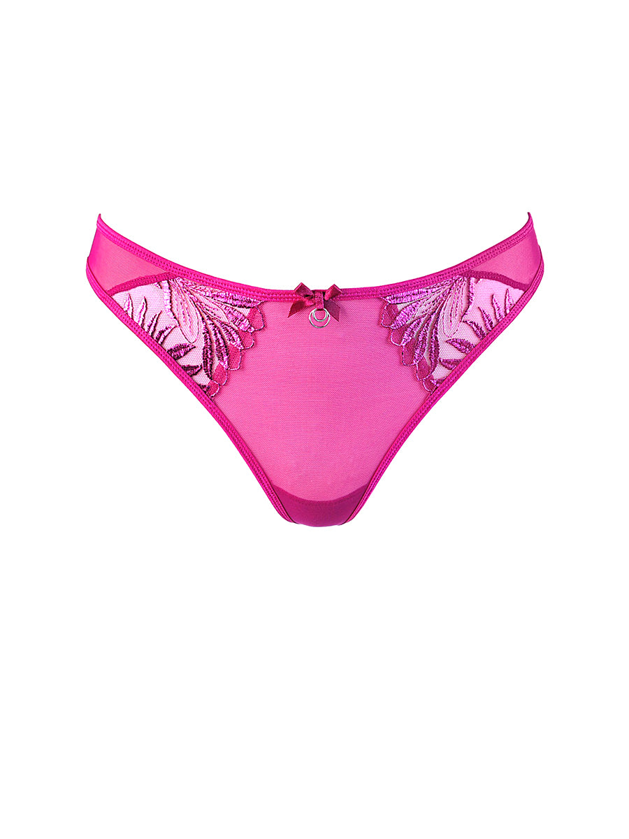 Axami Brillance pink sheer mesh thong panty with minimalist rear coverage