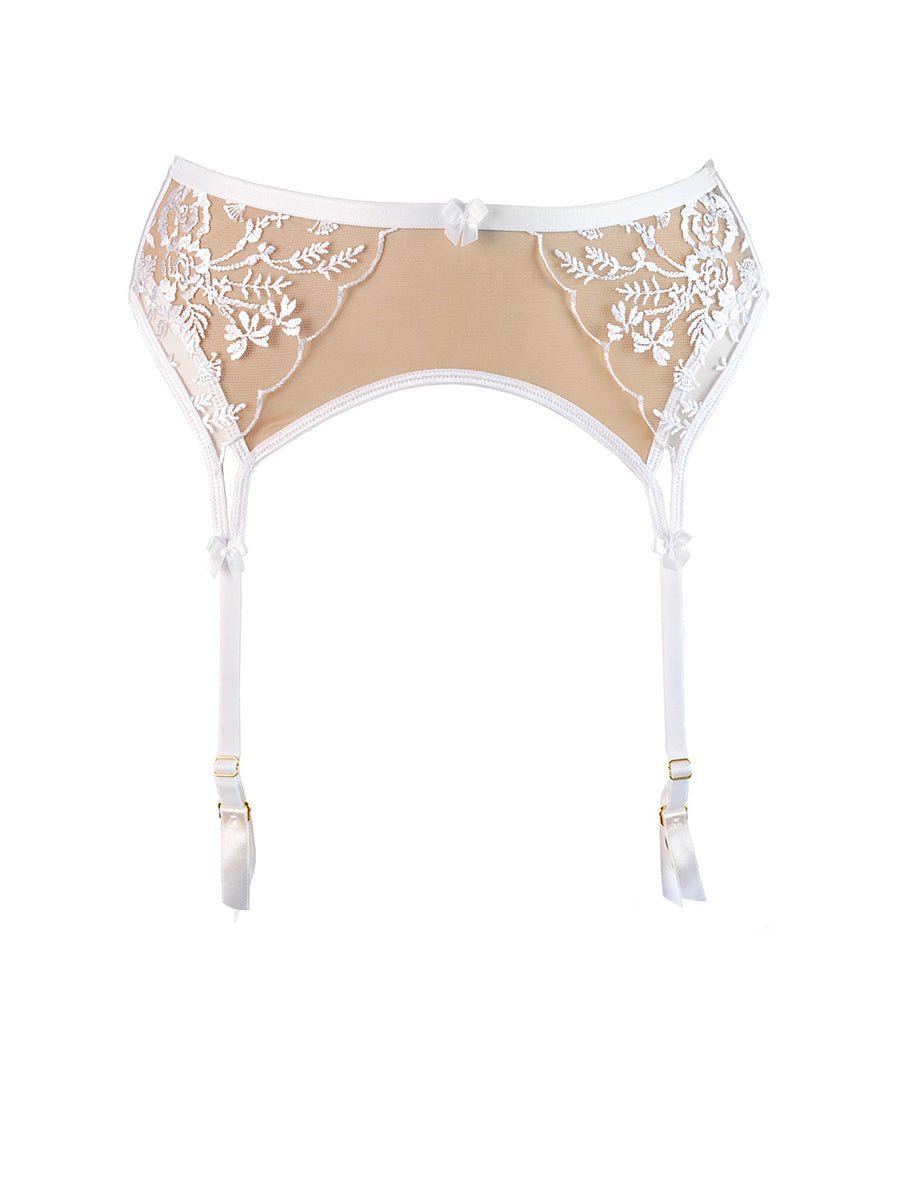 Axami Just Like Heaven V-10782 high-waisted white garter belt with velvet tulle panels