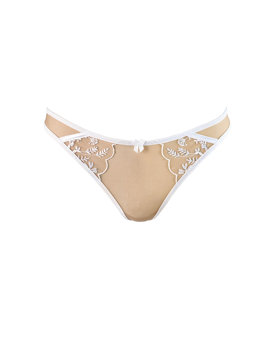 Axami Just Like Heaven Beige Tulle Embroidered Thong