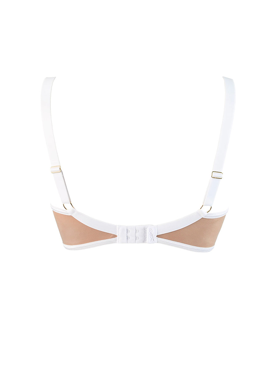 Axami Just Like Heaven V-10781 angelic white embroidered bra with nude sheer tulle backing and gold hardware