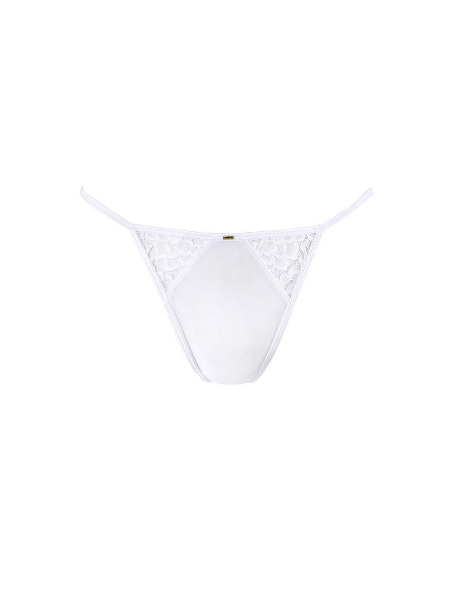 Axami flexible microfiber babydoll with lace inserts, architectural neckline stripes, and matching panty