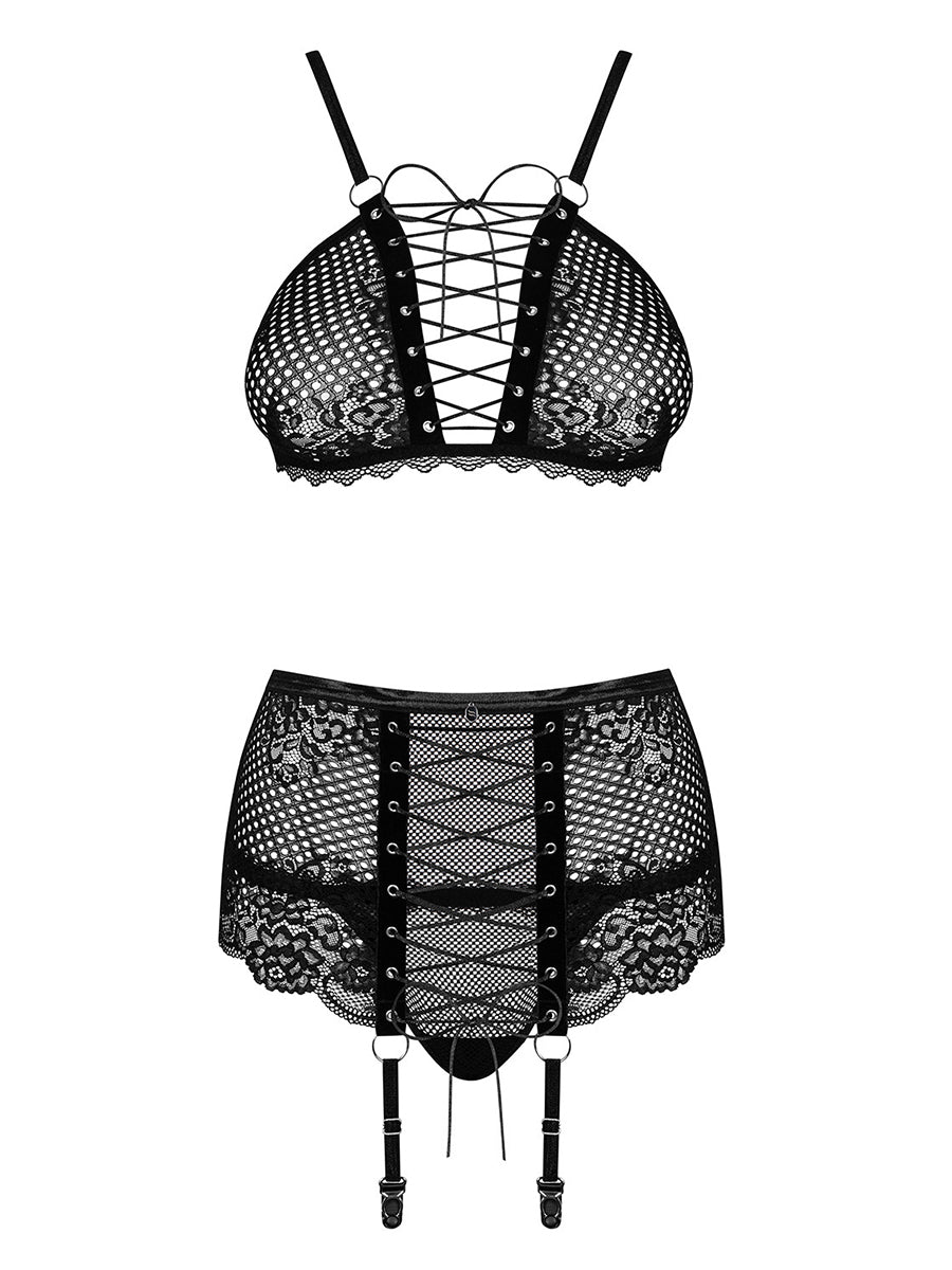 Basitta Seductive Lingerie Set with Garter Belt - Black