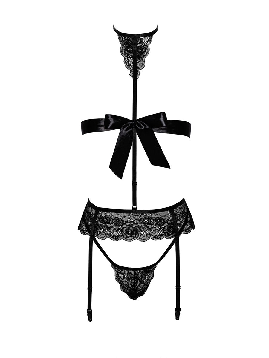 KISS244 Bondage 4 Pieces Lingerie Set - Black
