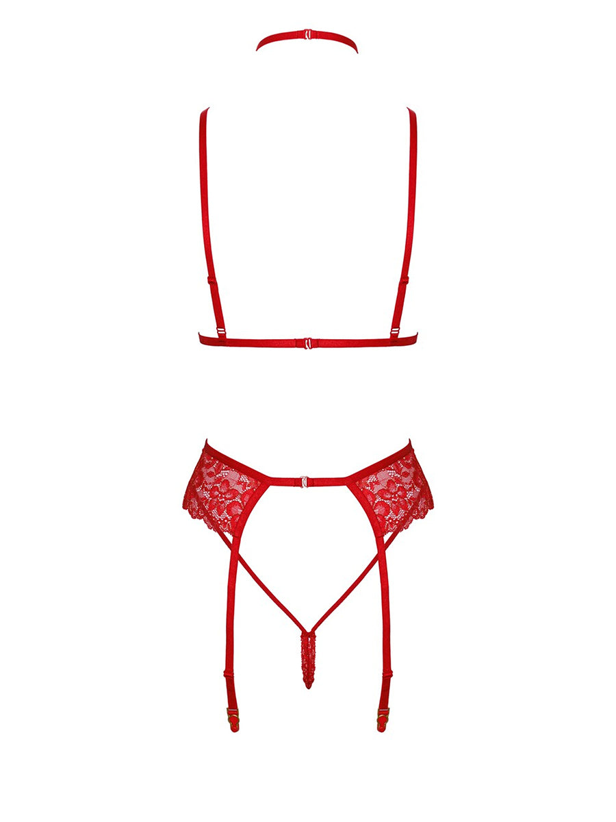 KISS243 Bondage 5 Pieces Lingerie Set - Red