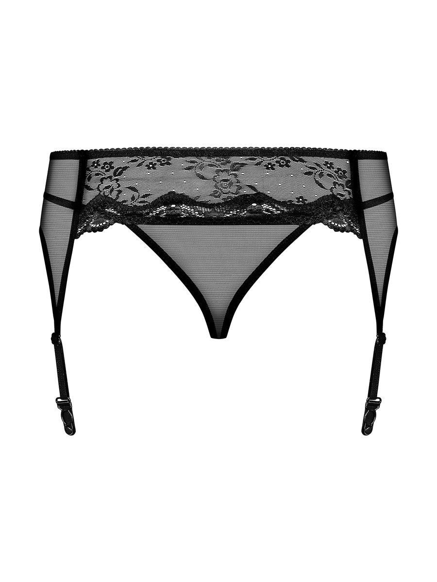 Charms Elegant Garter Belt & Thong - Black