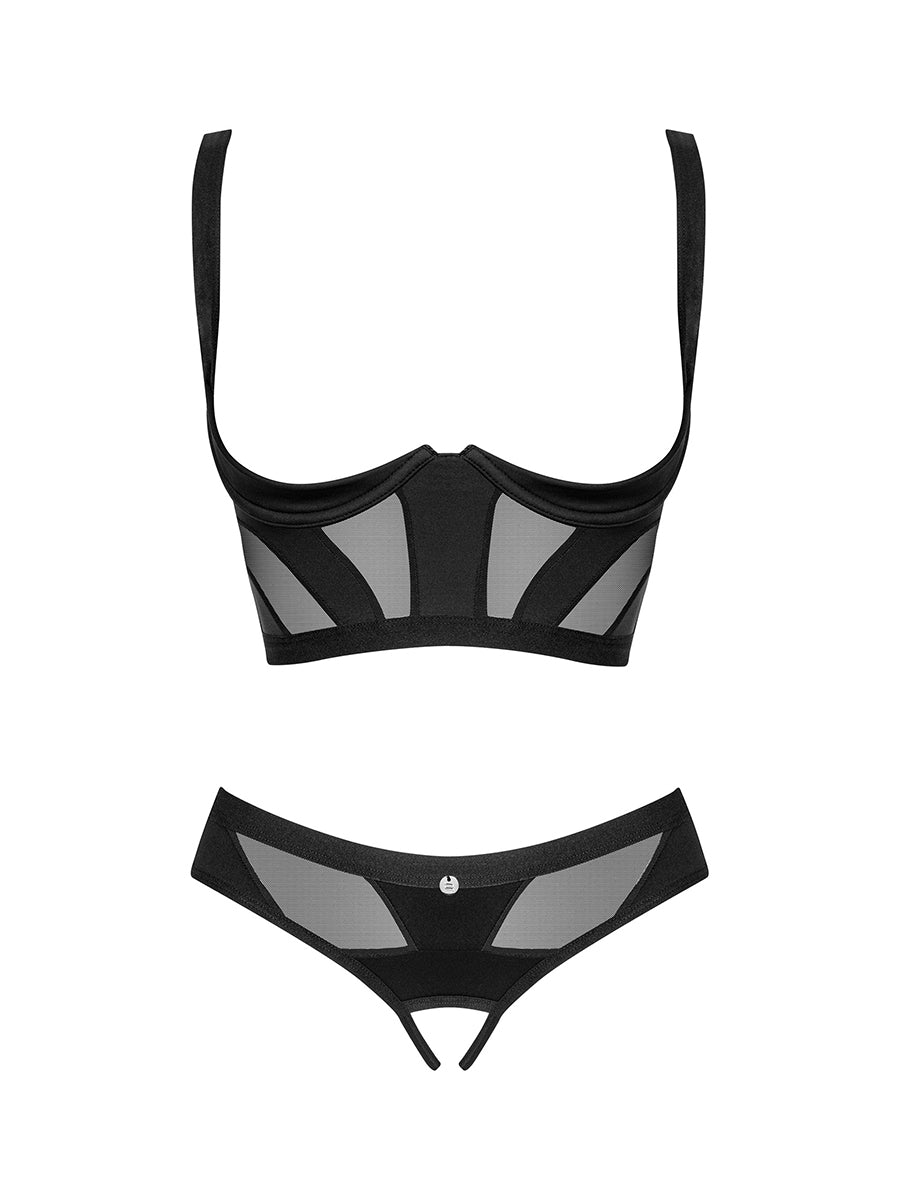 Chic Amoria Cupless Bra & Crotchless Panties - Black