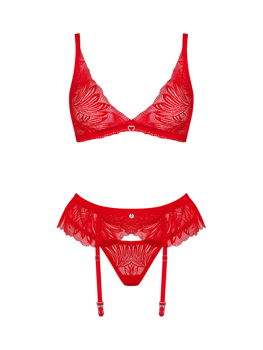 Chilisa Lingerie Set with Garter Belt - Red