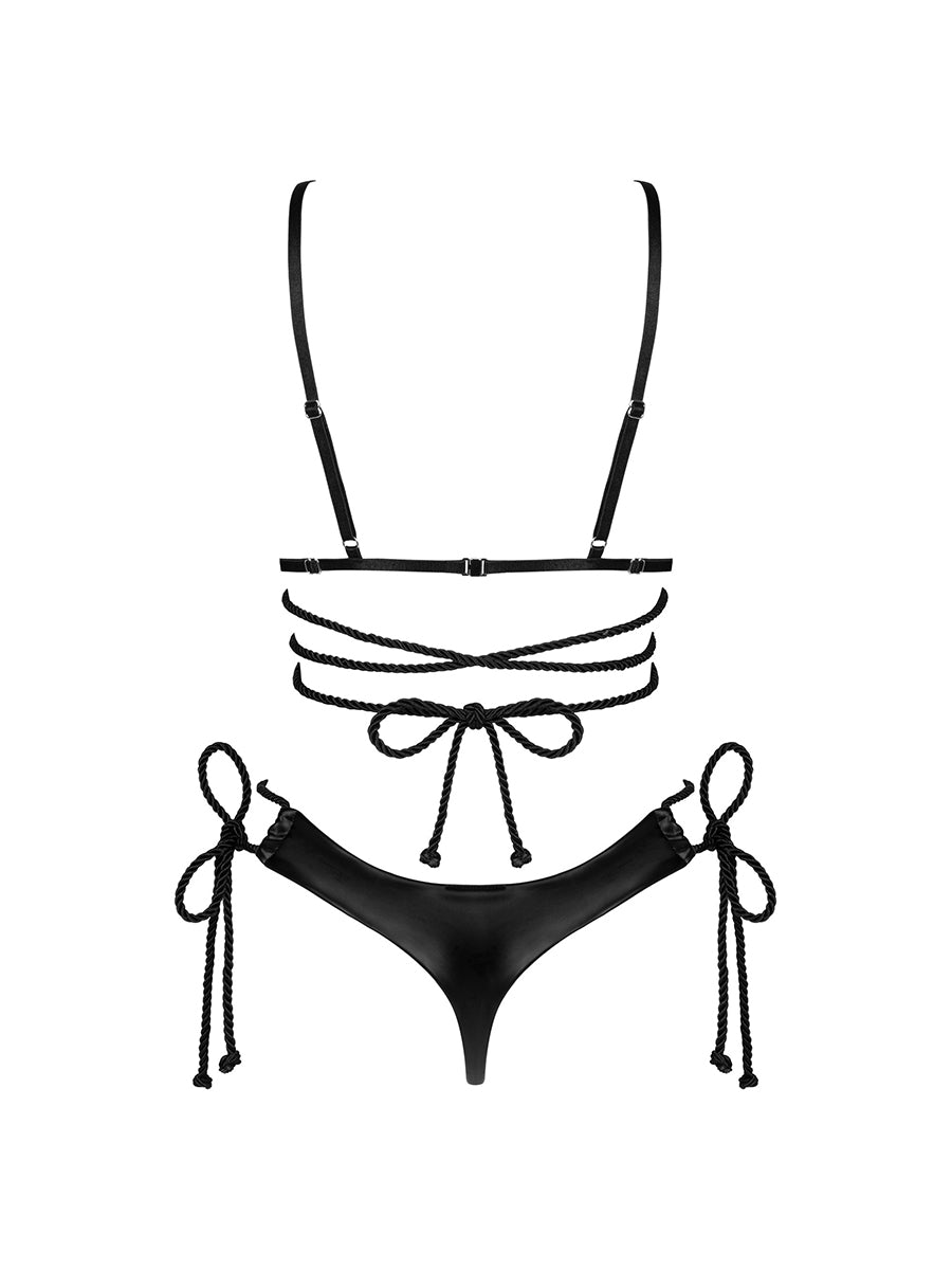 Cordellis Wetlook Open Lingerie Set - Black