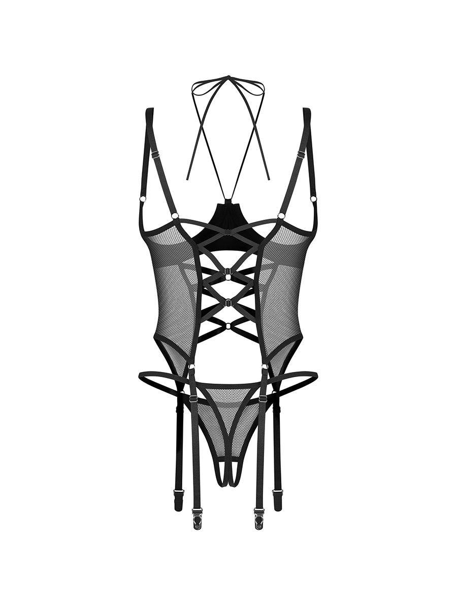 Dominna Cupless Corset with Halter-Style Tie & Crotchless Thong