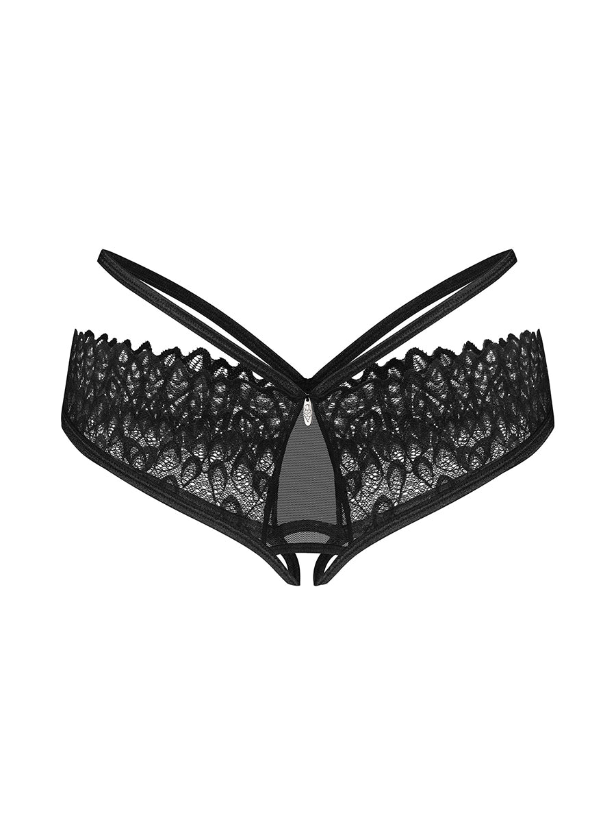 Donarella Lacy Panties with Open Crotch - Black