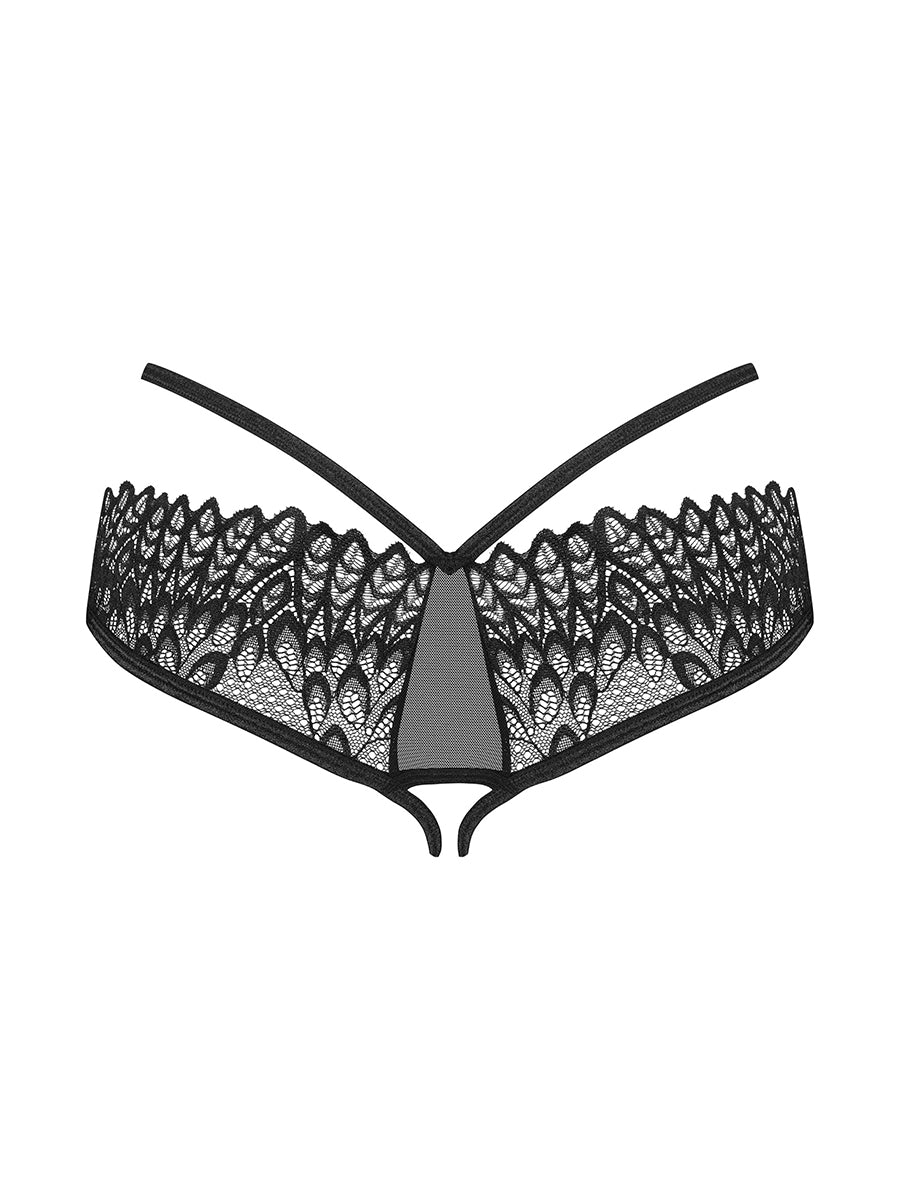 Donarella Lacy Panties with Open Crotch - Black