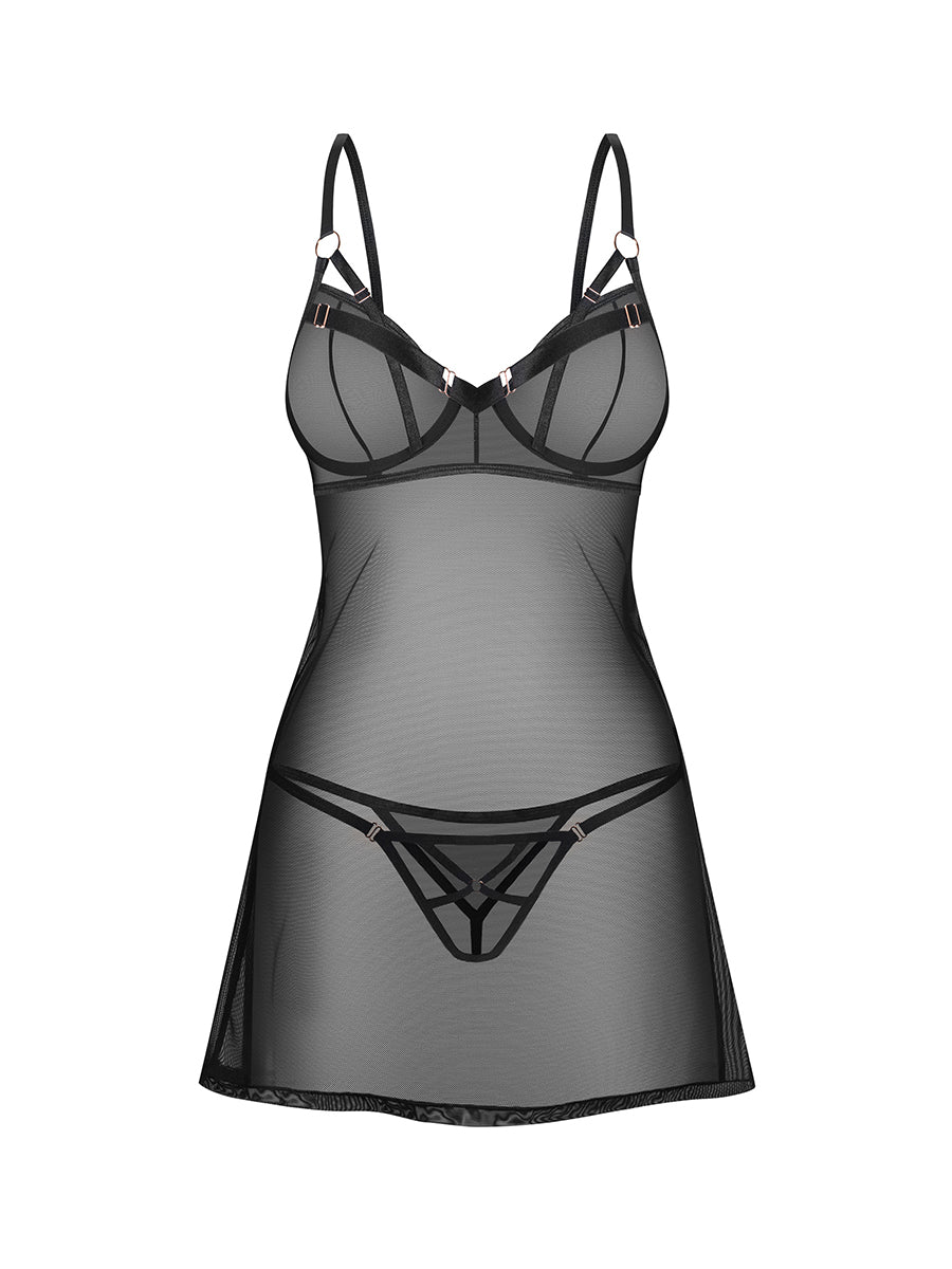 Euridia Chemise and Thong - Black