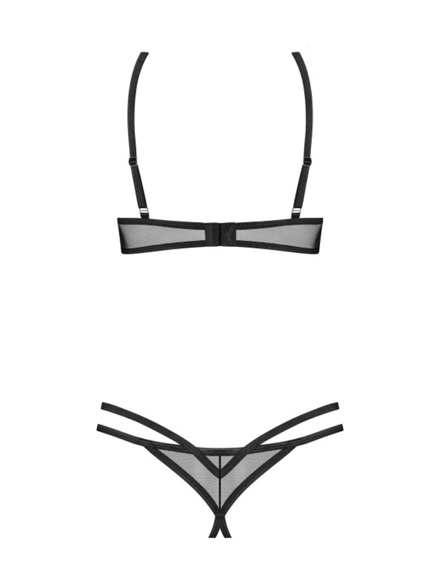 Euridia 2 Pieces Crotchless Lingerie Set - Black