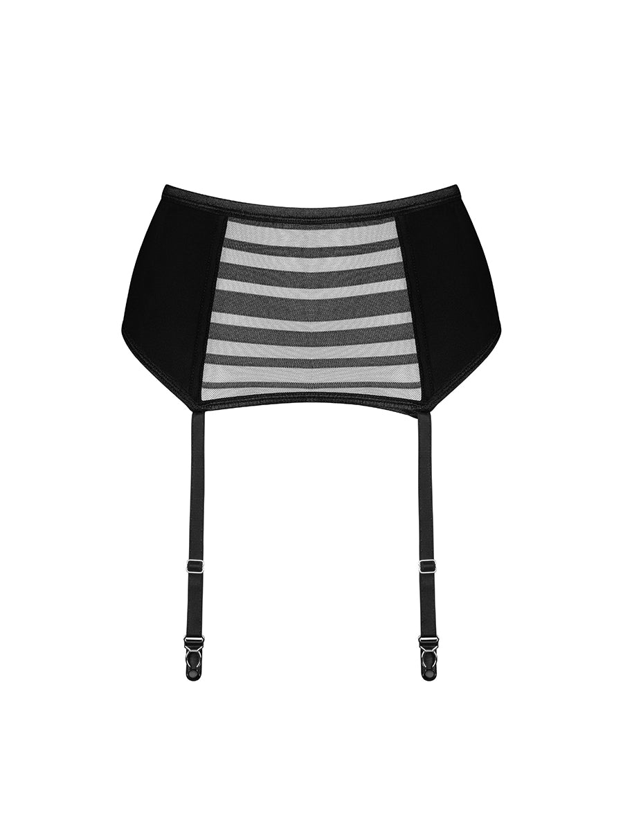 Lune Bellis Garter Belt with Decorative Stripes - Black