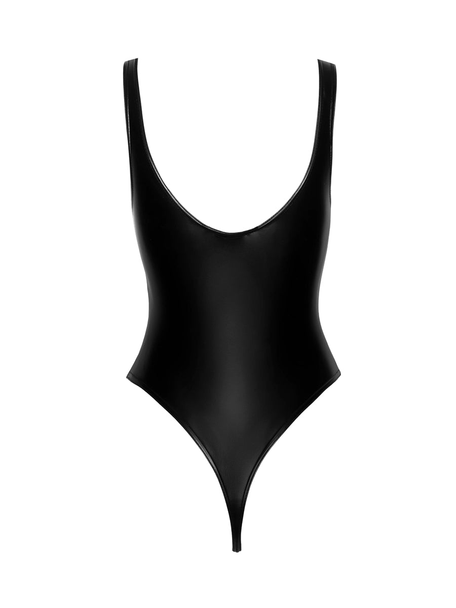 Powerwetlook Bodysuit with High Cut Bottom Hem