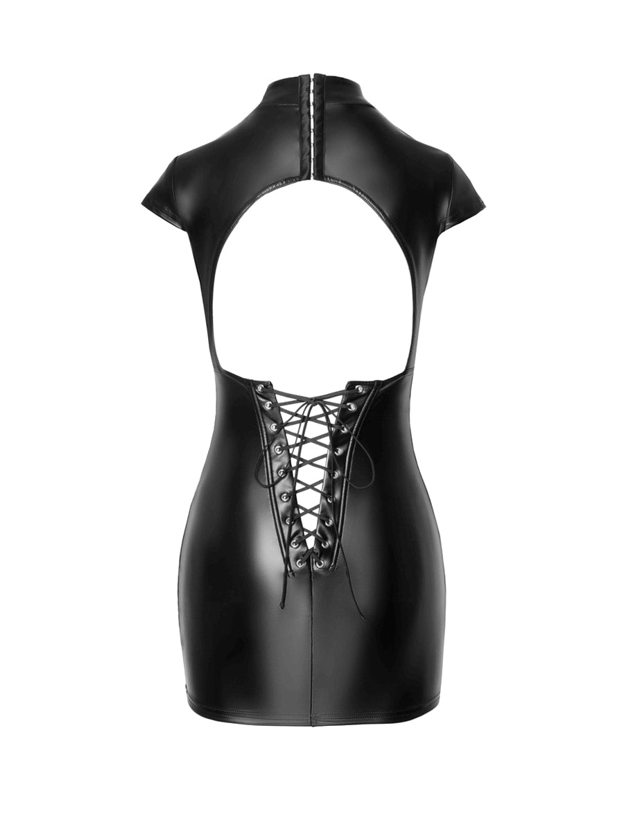 Fantasy Wetlook Mini Dress with Lace Up Back