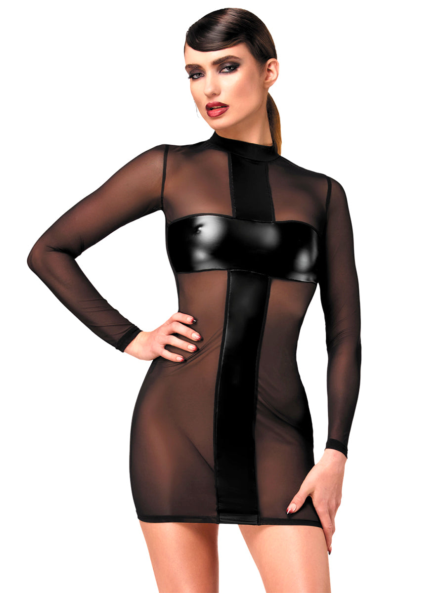 Crossfire Mesh & Wetlook Mini Dress