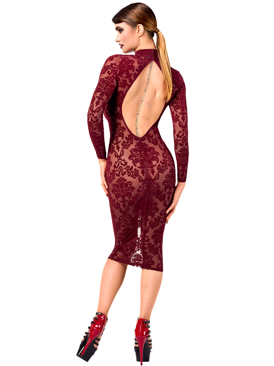 Sophisticated dark midi dress by Noir Handmade, embodying regal elegance and commanding power