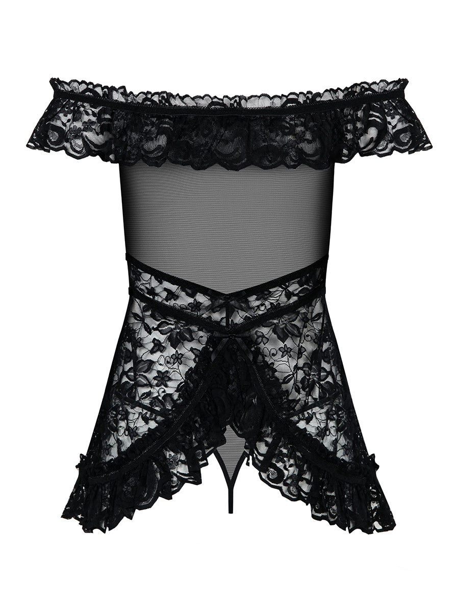 Flores Lace Babydoll & Thong - Black