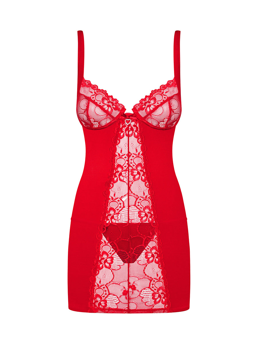 Heartina Chemise & Thong - Red