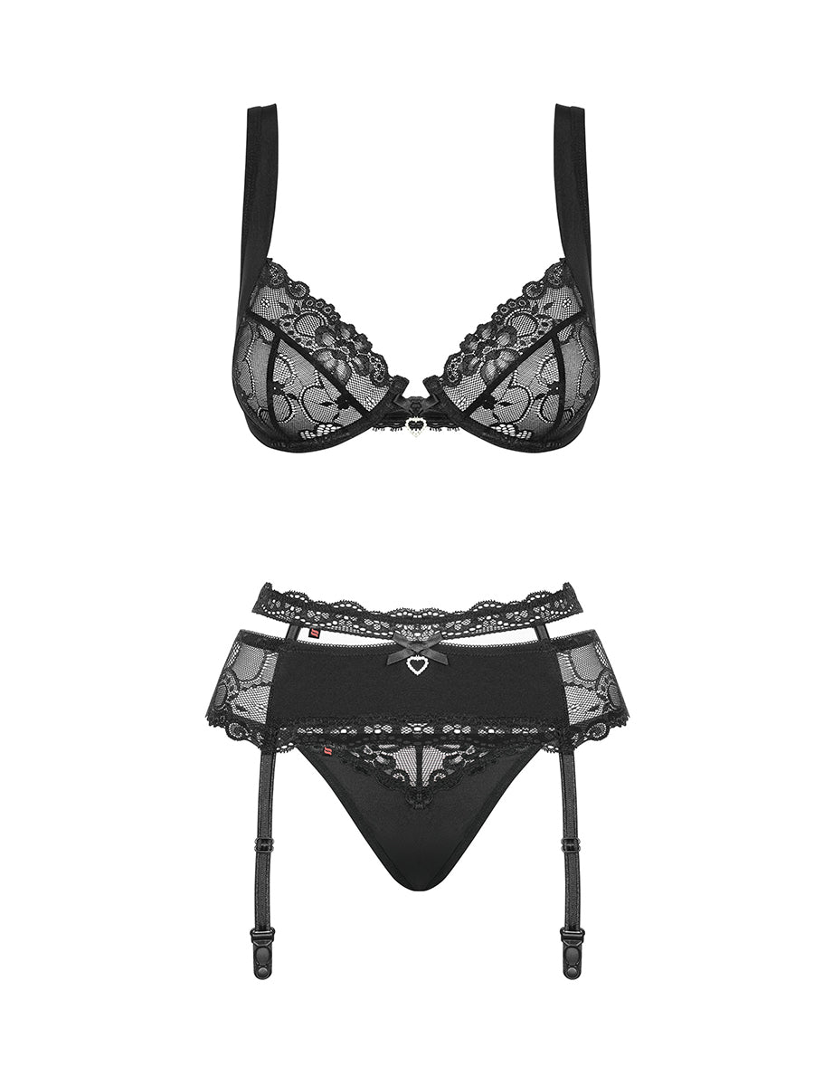 Heartina Sexy Lingerie Set: Bra, Garter Belt, Thong