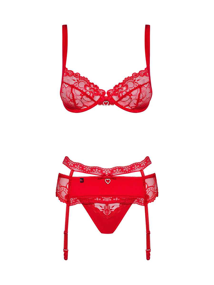 Heartina Sexy Lingerie Set: Bra, Garter Belt, Thong