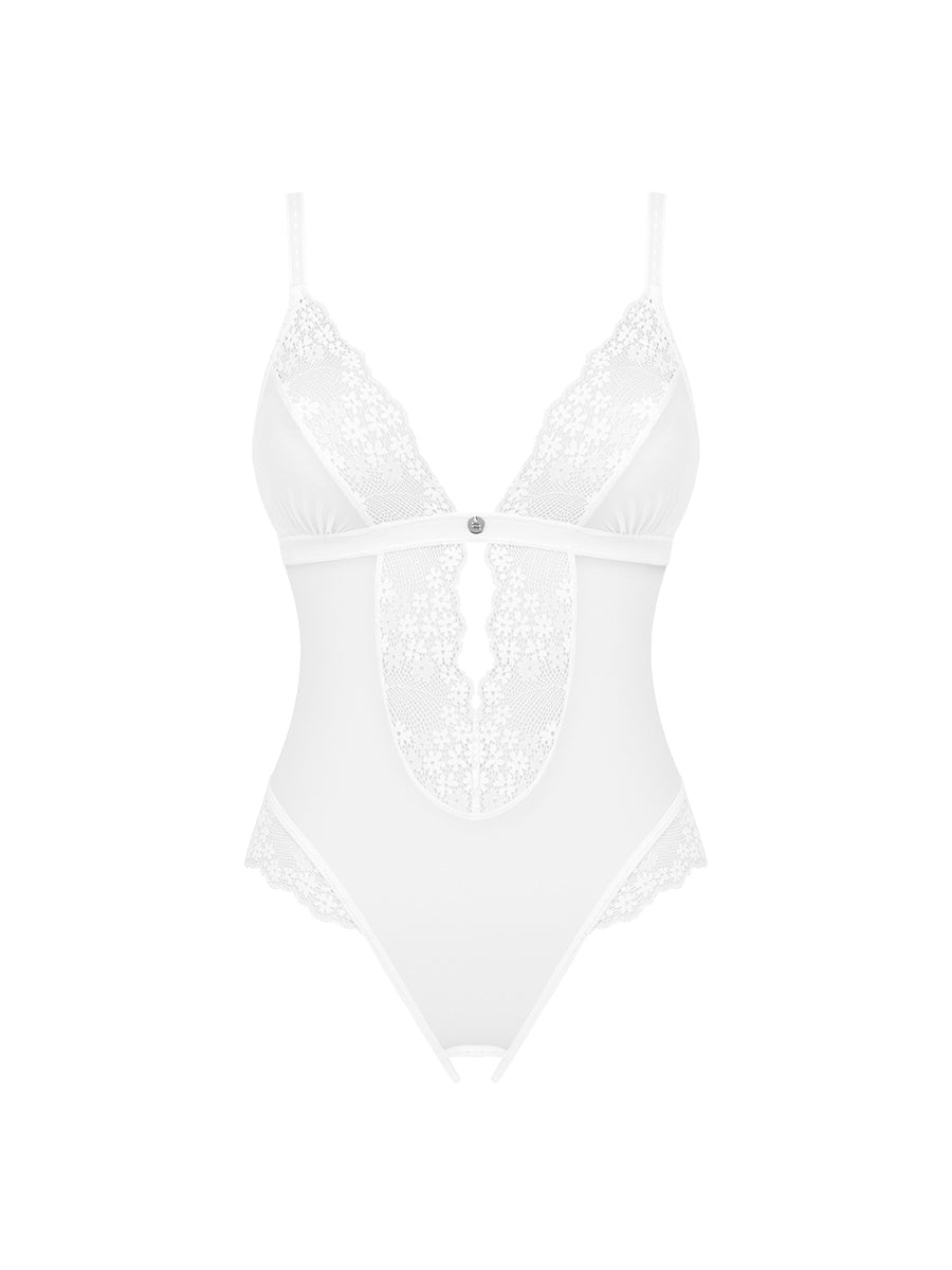 Heavenlly Crotchless Teddy - White