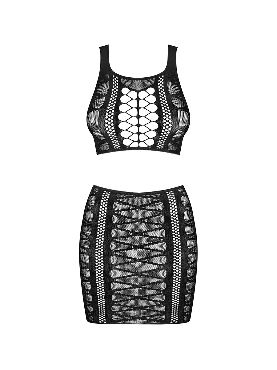 K102 Top & Skirt Set - Black