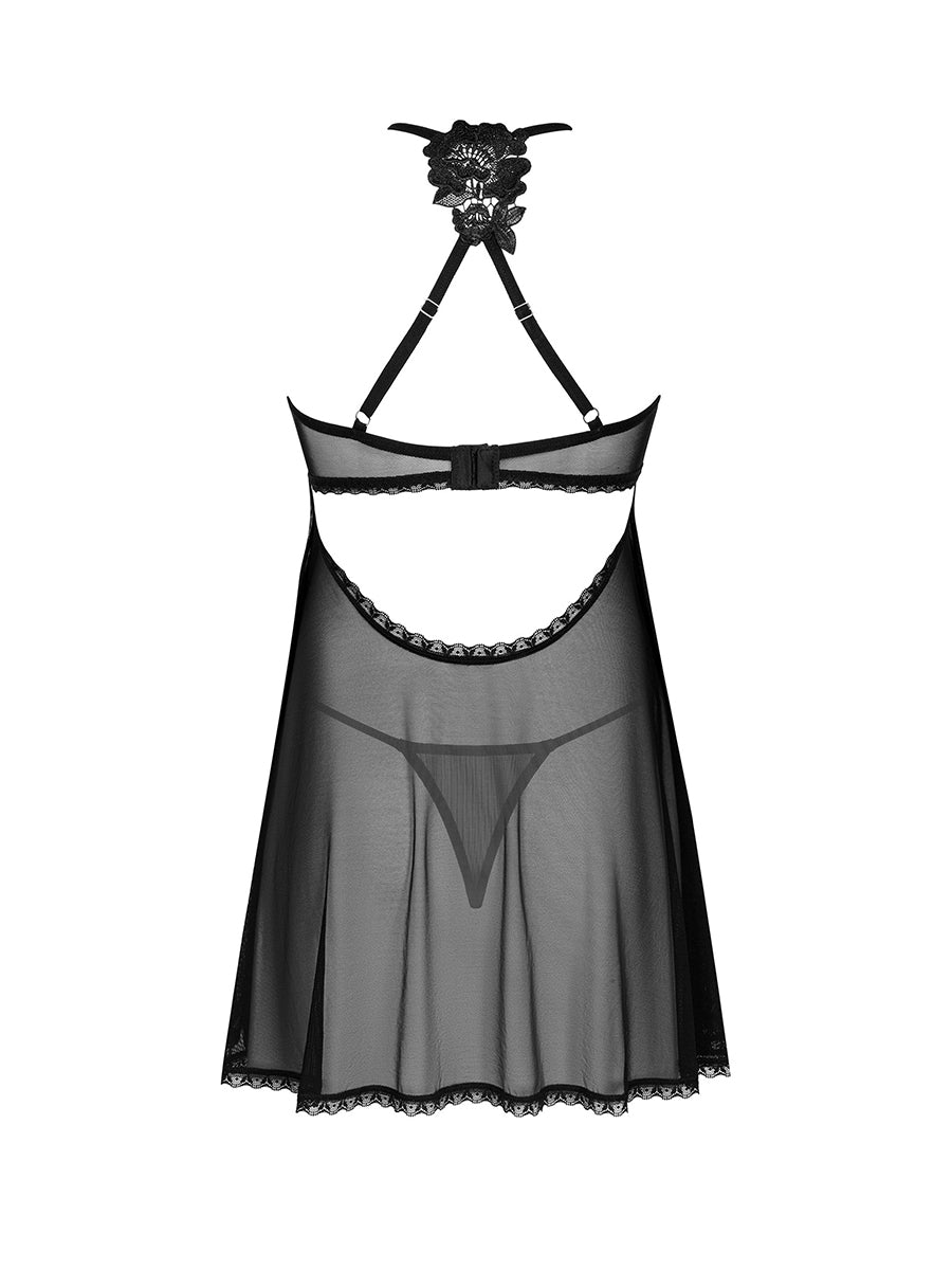 Latinesa Black See-through Babydoll & Thong