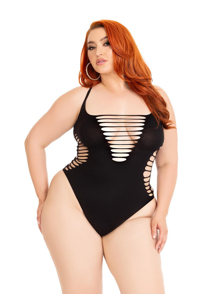 Shredded Thong Bodysuit Plus Size