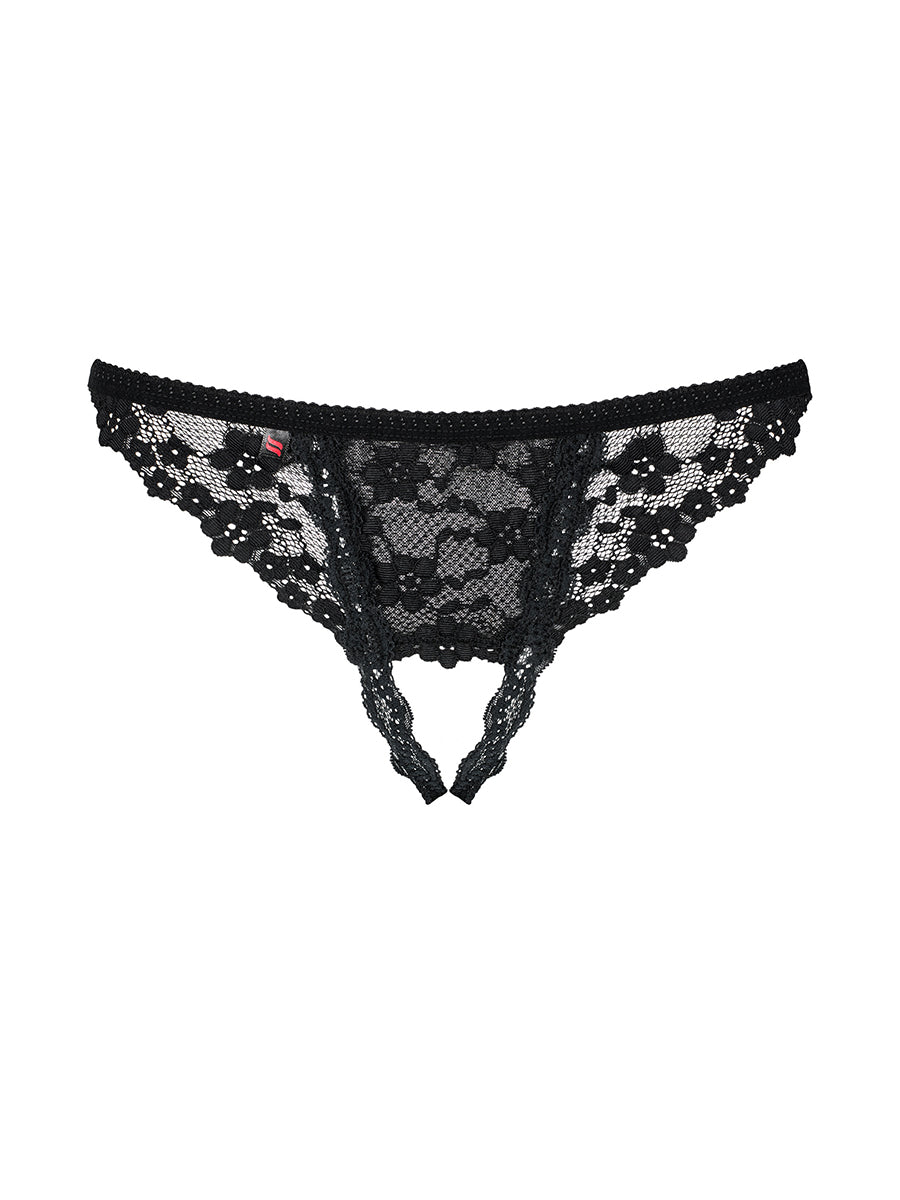 Letica Black Lacy Crotchless Thong