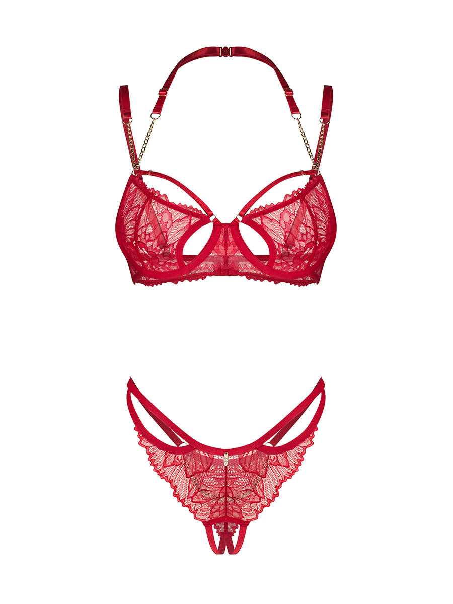 Matildea Red Lingerie Set with Gold Chains