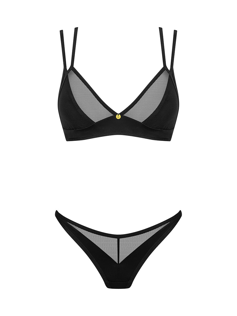 Nesari Black Lingerie Set: Bra & Thong