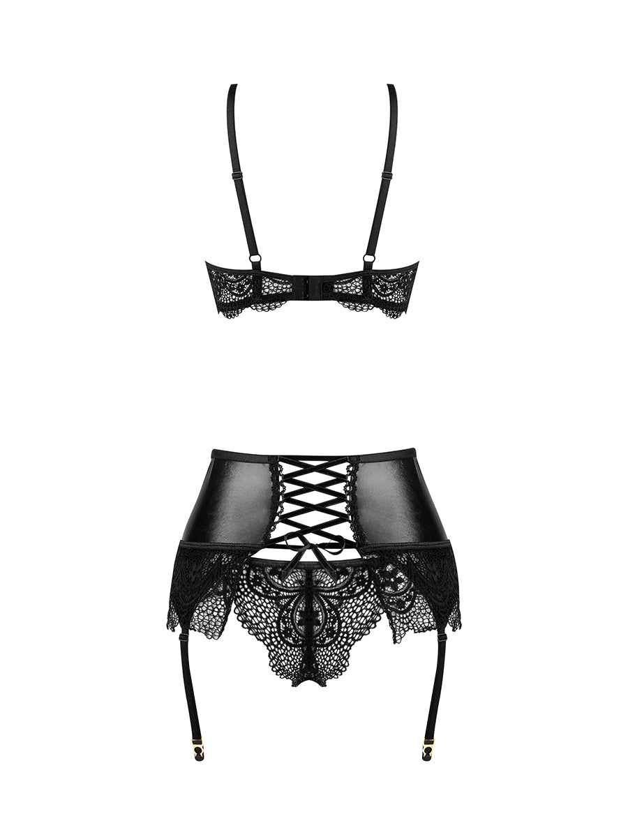 Noir Fantasy Wetlook and Lace Lingerie Set