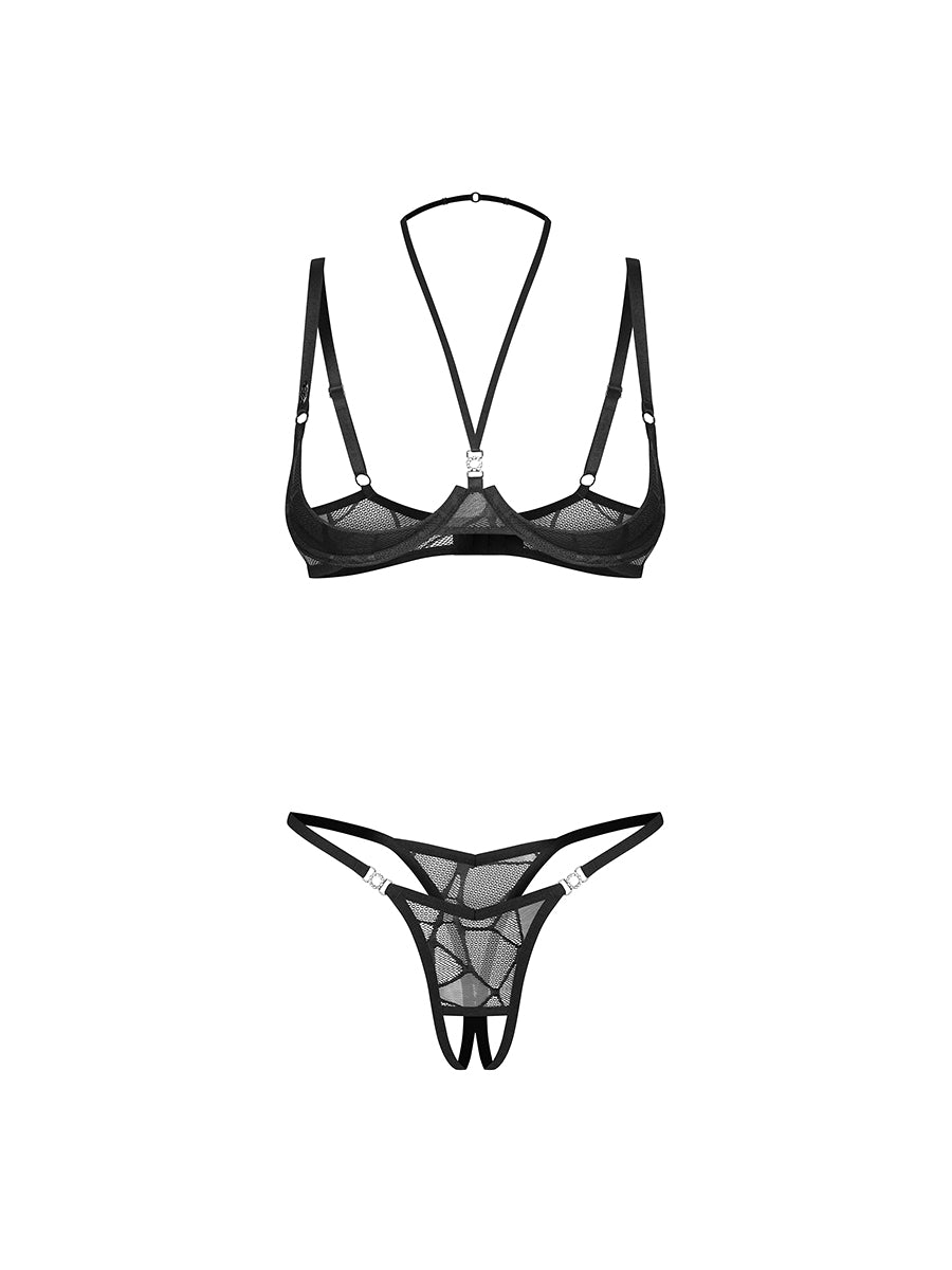 Obsessive Olianna black cupless underwire bra and matching thong set_04