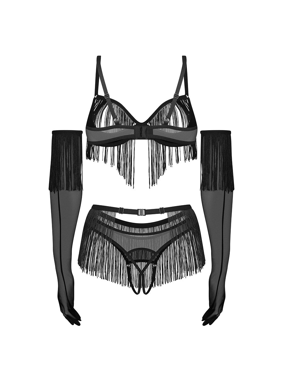Obsessive Rossay black open bra and thong set with matching opera-length gloves_06