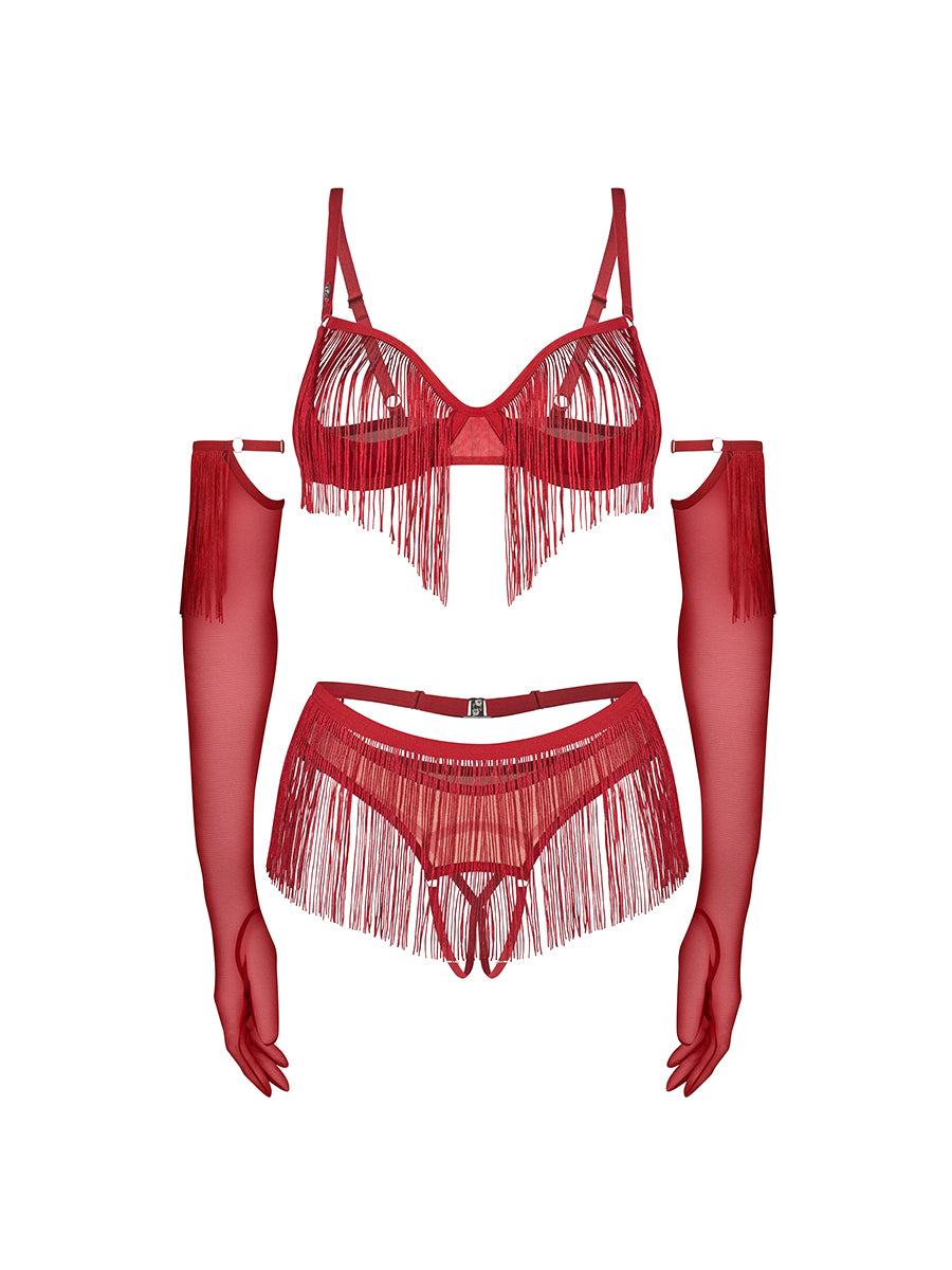 Obsessive Rossay fiery red lingerie set with matching opera-length gloves_05