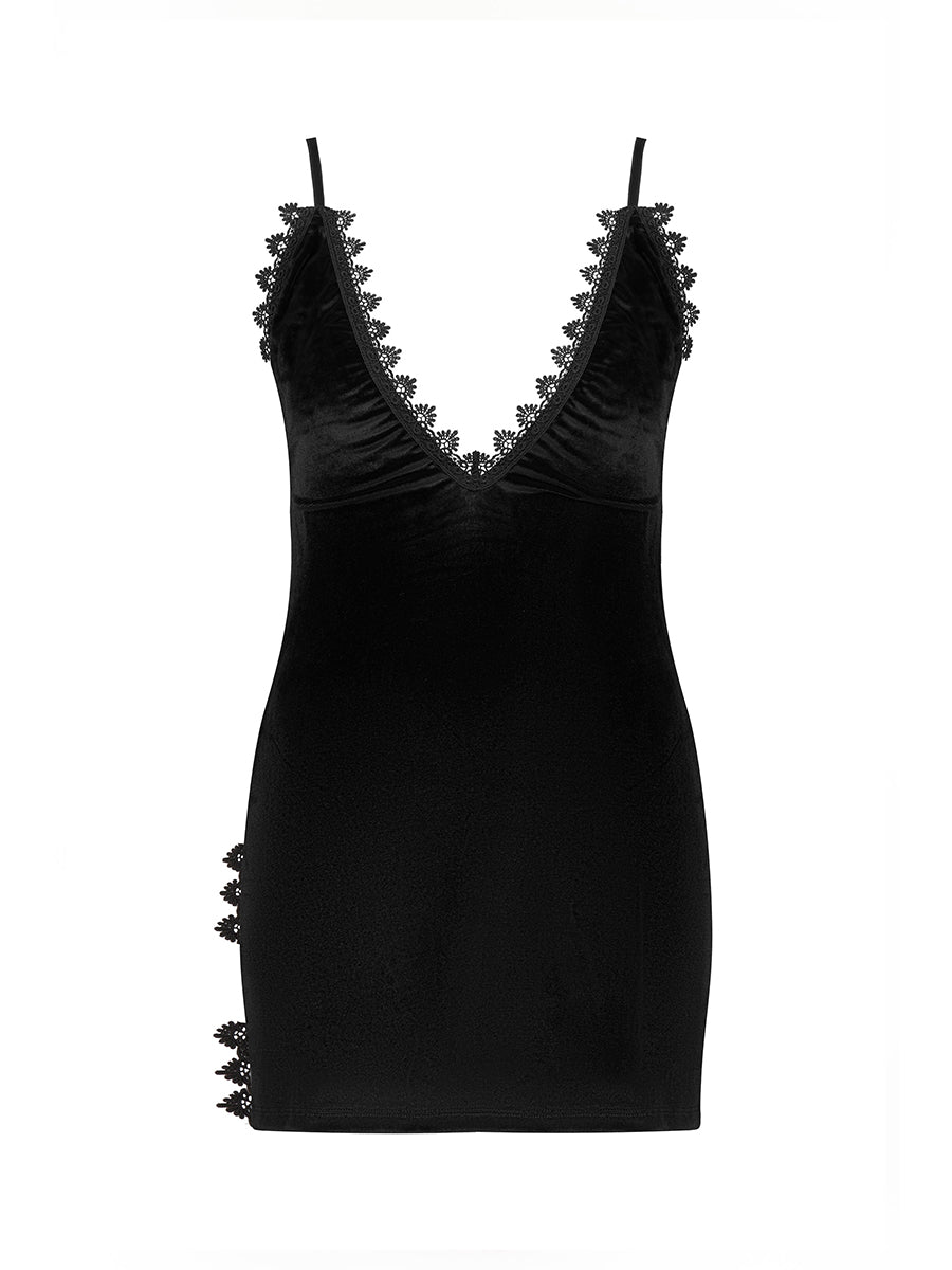 Paloma Velvet Mini Dress with Guipure Lace