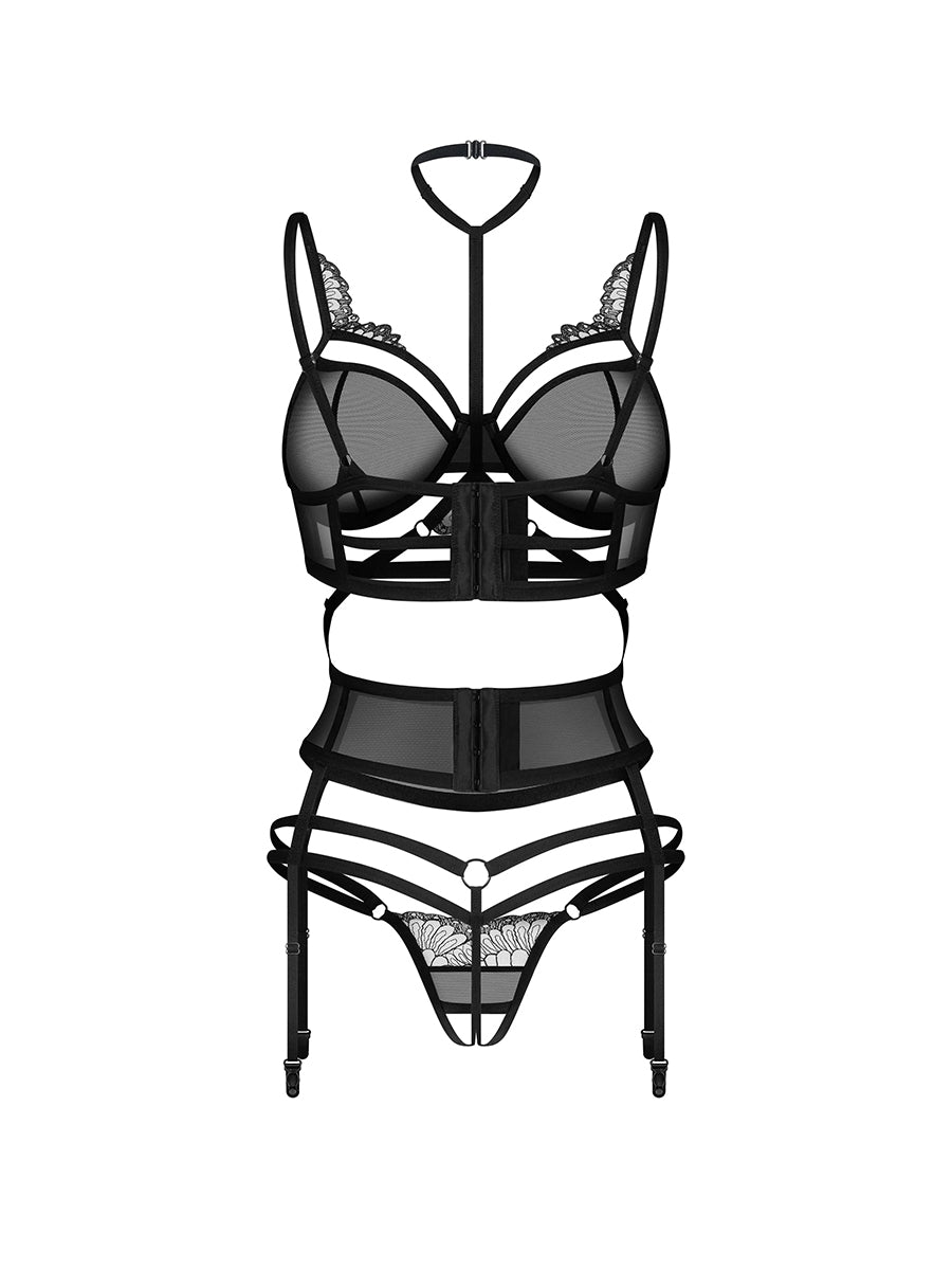 Premisis Black Black Lingerie Set with Embroidered Details