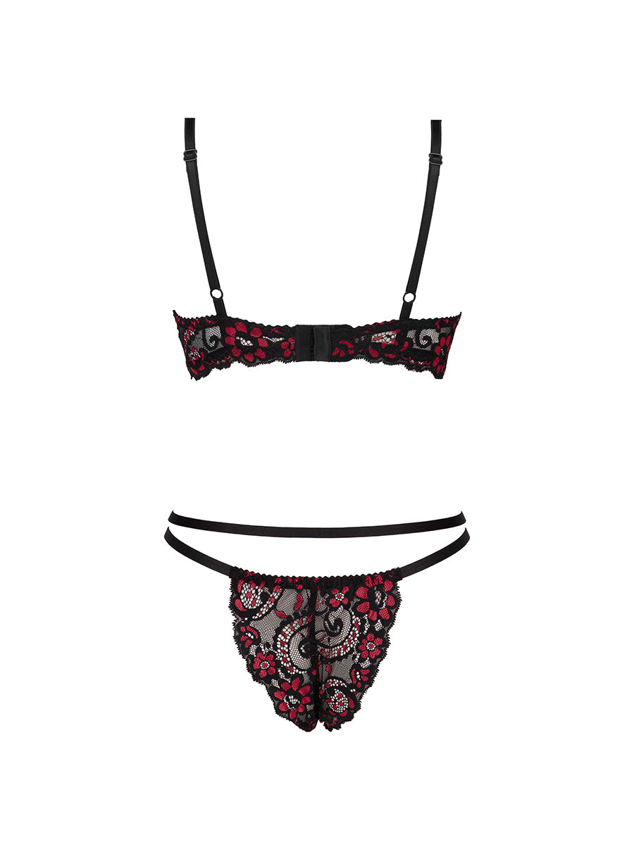 Rosalinda Black Lace Lingerie Set with Red Flowers