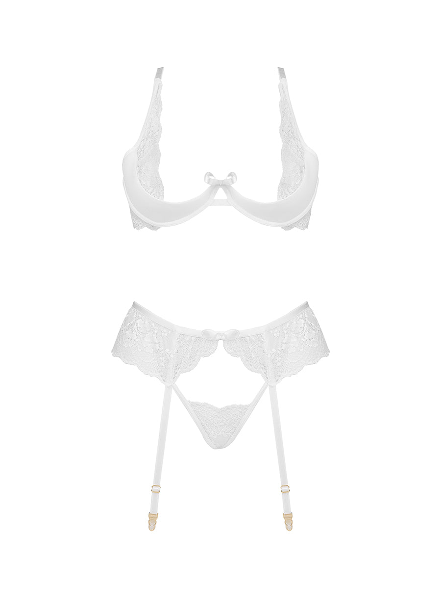 Rose Lace Lingerie Set with A Belt